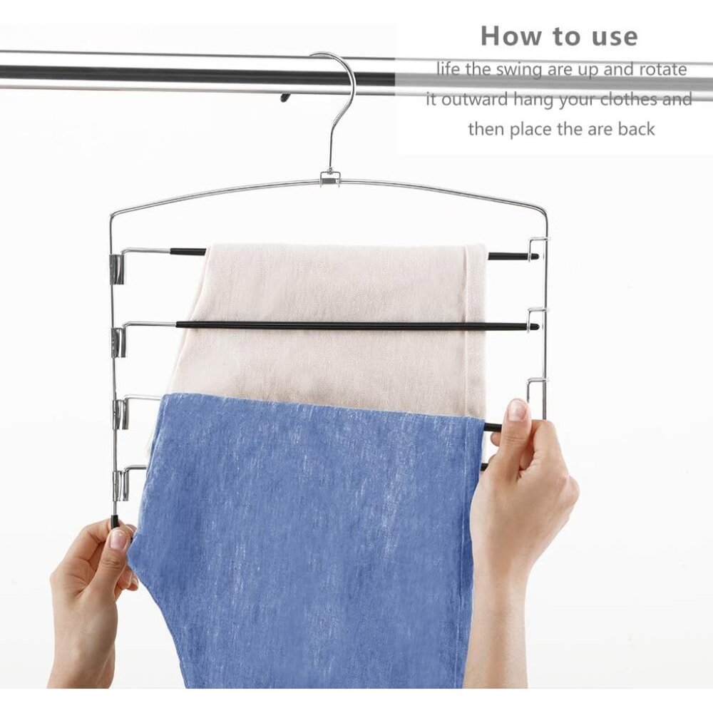 Pants Hangers Non Slip 6 Pack Space Saving Hangers Multi-Layer Swing Arm Pants H - Picture 4 of 6